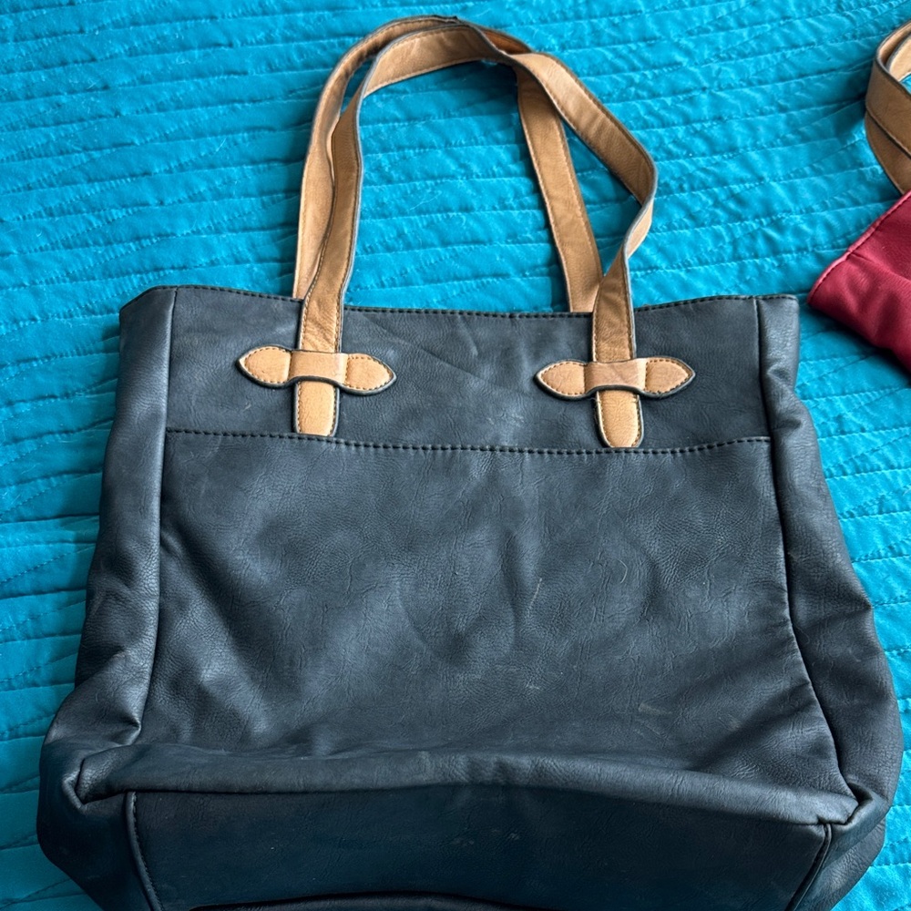 Yoki Black Tote with Tan Handles
